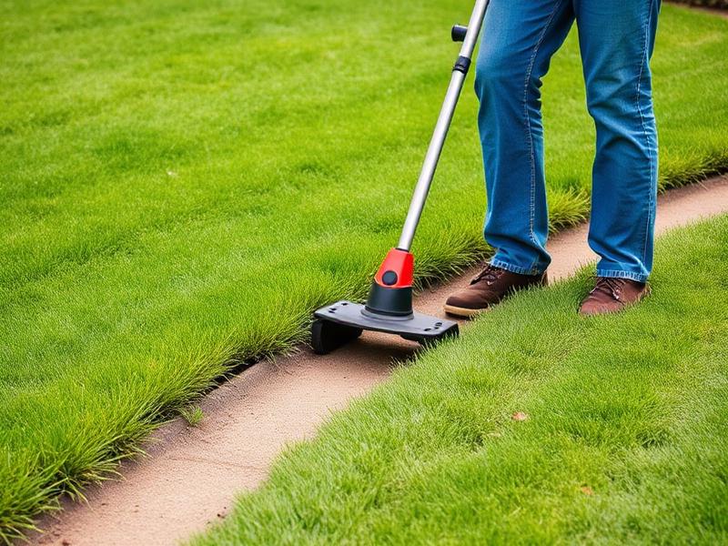Professional lawn edger finishing a clean walk path